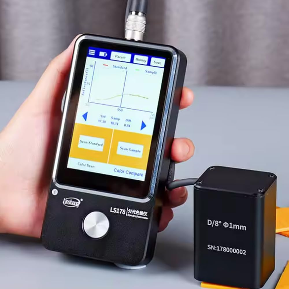 LS178 Portable Spectrophotometer 1mm Small Aperture Split Probe Color Analyzer Touch Screen Color Difference Meter with APP and Software