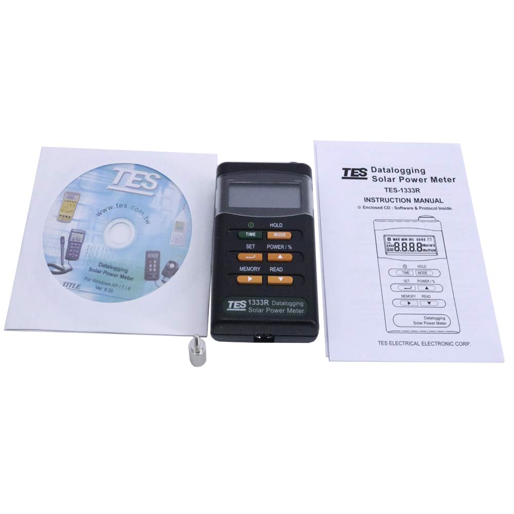Graigar TES-1333R Digital Datalogging Solar Power Meter Tester Gauge TES1333R Solar Radiation Meter Gauge RS-232 Interface