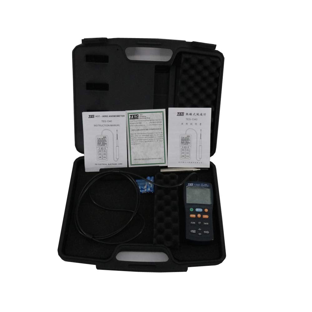 Graigar TES-1340 Hot Wire Thermo Anemometer TES1340 HVAC Air Flow Velocity Tester Air Wind Flow Meter