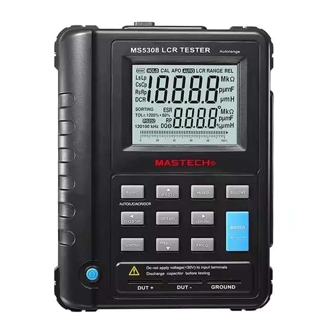 MS5308 Handheld Digital Auto Range LCR Meter 100KHz RS232 Dual LCD Display