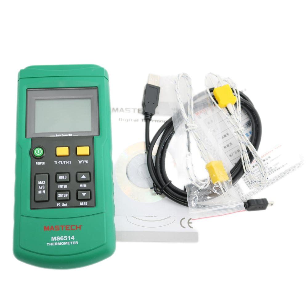 Mastech MS6514 Digital Thermocouple Thermometer Recorder T1 T2 Dual Channel Temperature Logger Thermocouple Temperature Meter
