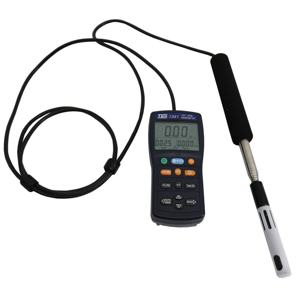 Graigar TES-1341N Hot-Wire Anemometer Hot Wire Thermo Anemometer Air Flow Air Velocity Tester with USB Interface