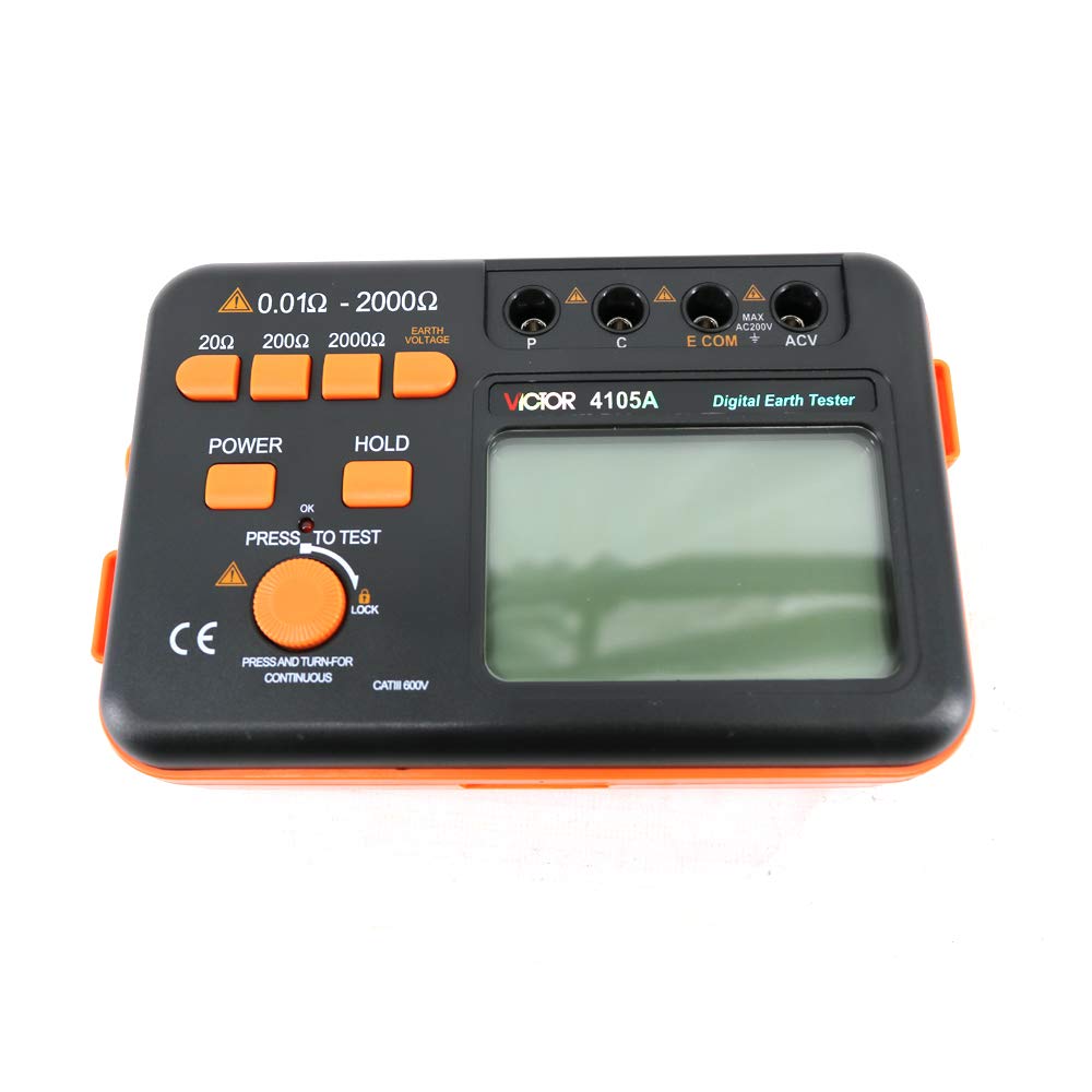 Graigar Victor 4105A Digital LCD Ground Earth Resistance Tester Meter Current 200V Tester VC4105A Digital Earth Ground Resistance Tester Meter Resistivity Tester Earth Electrical Meter 20Ω-2000Ω