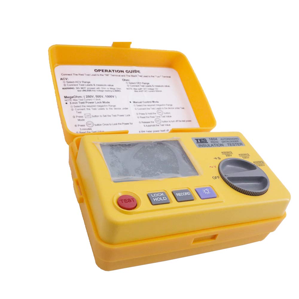 Graigar TES-1604 Auto Ranging Datalogging Insulation Tester with LCD Backlight Display