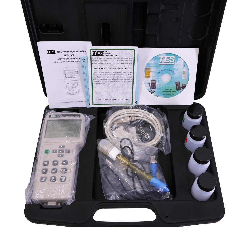 TES-1380K PH/ORP/Temperature Meter Water Quality Meter Oxidation Reduction Potential Tester TES-1380