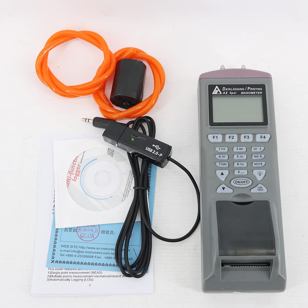 AZ9835 Pressure Meter 5psi Manometer Logger Differential Pressure Datalogging with Printer