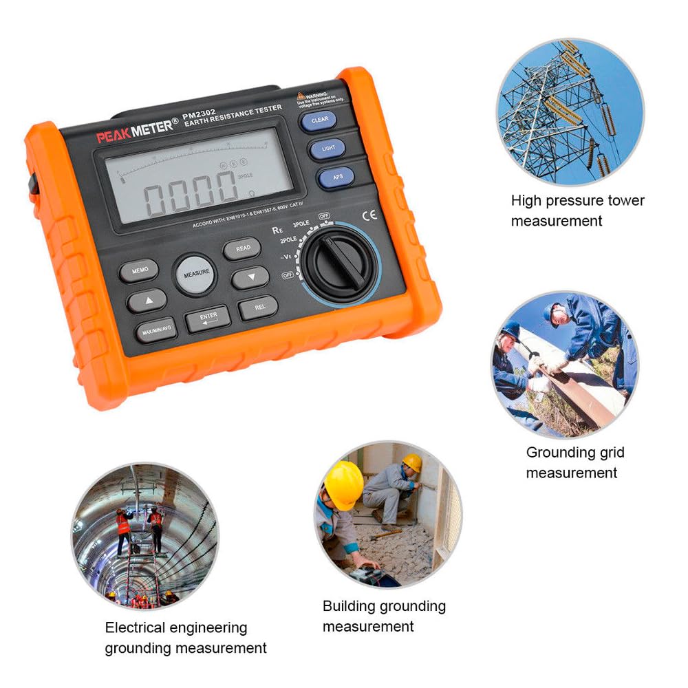 PM2302 Multifunctional Earth Ground Resistance Tester 0 Ohm to 4K Ohm and 100 Groups Display