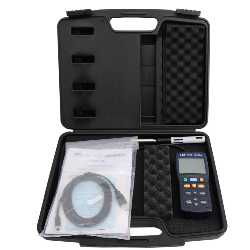 Graigar TES-1341N Hot-Wire Anemometer Hot Wire Thermo Anemometer Air Flow Air Velocity Tester with USB Interface