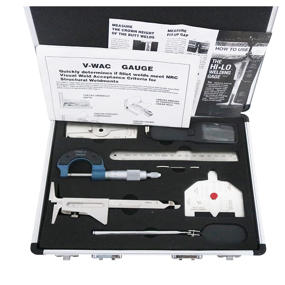 7 Pieces Stainless Steel Welding Gauge Kit Welding Measure Tool Micrometer Magnifier Fillet Weld Gauge