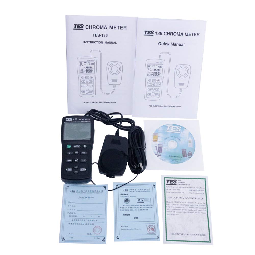Graigar TES-136 Color illuminometer Chroma Meter 0.1 to 99990 lx Light Color Temperature TES136 Digital Luxmeter LCD Display Light Meter Environmental Testing Illuminometer