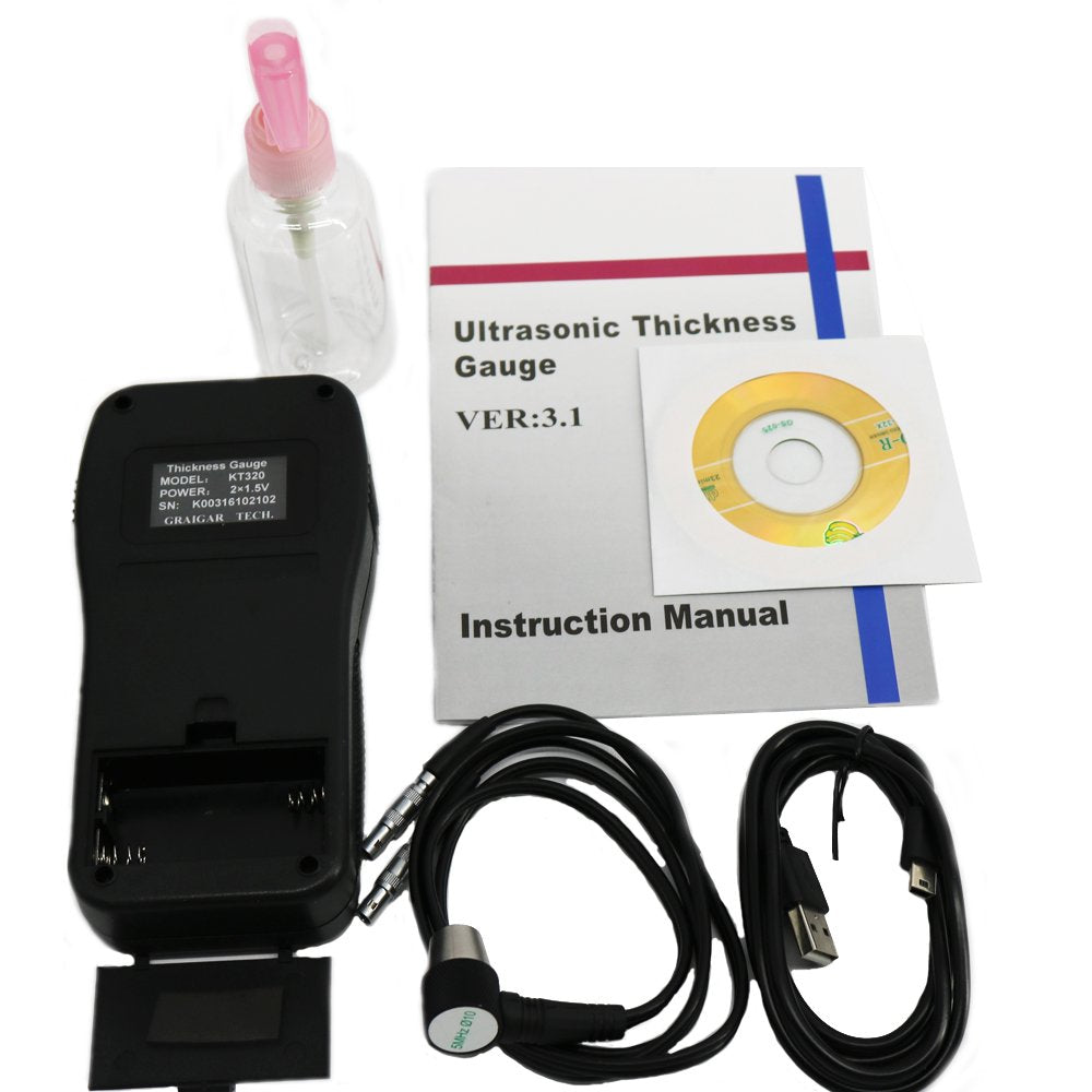 Graigar KT320 Digital Ultrasonic Metal Thickness Gauge Meter Tester 0.75mm~300.0mm 0.03inch~11.8inch