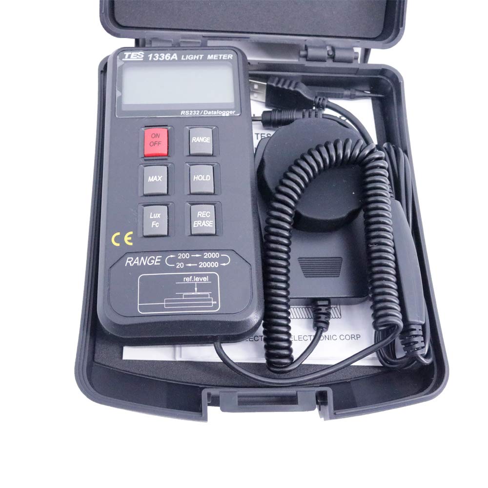 Graigar TES-1336A Portable Digital Light Meter TES1336A Digital LUX Meter Datalogging Light Meter Measuring Range 20/200/2000/20000 Lux
