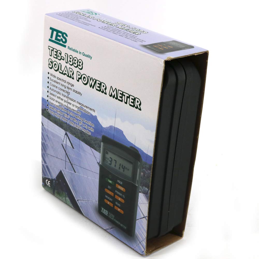 TES-1333 Solar Power Tester Meter Digital Solar Radiation Detector Range 2000W/m2 Spectral Response 400-1100nm