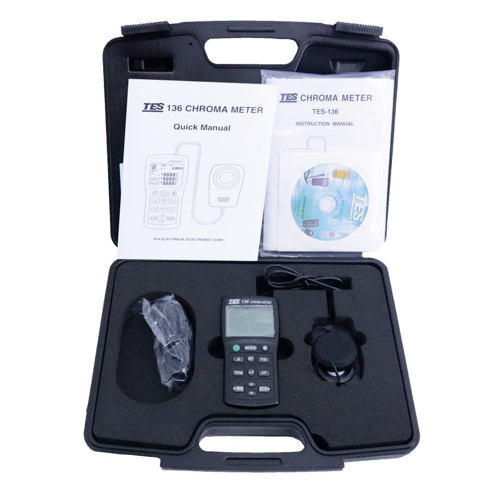 Graigar TES-136 Color illuminometer Chroma Meter 0.1 to 99990 lx Light Color Temperature TES136 Digital Luxmeter LCD Display Light Meter Environmental Testing Illuminometer