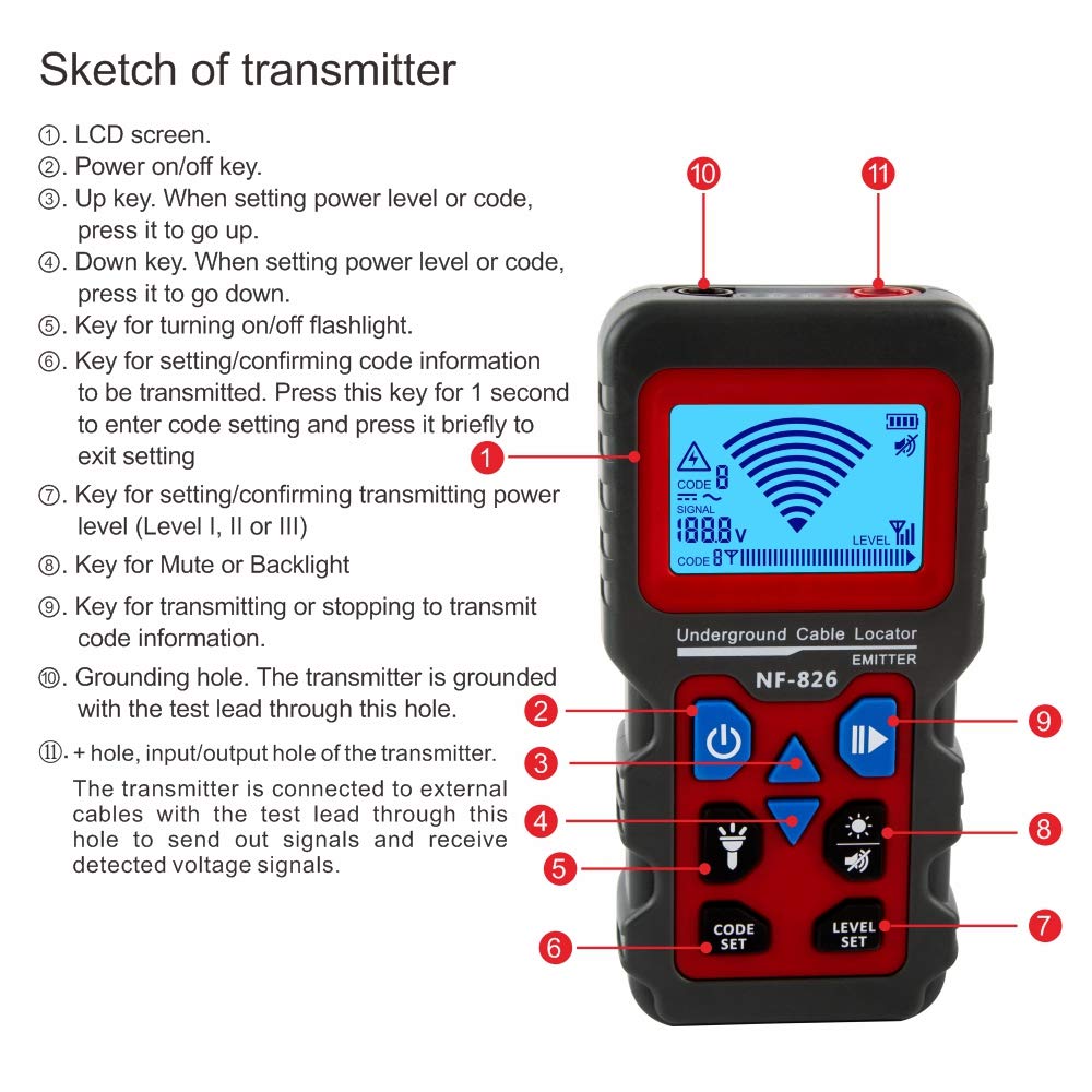 NF-826 Digital Underground Wire Tracker Cable Locator Portable Telephone Cable Finder Electrical Lines Detector