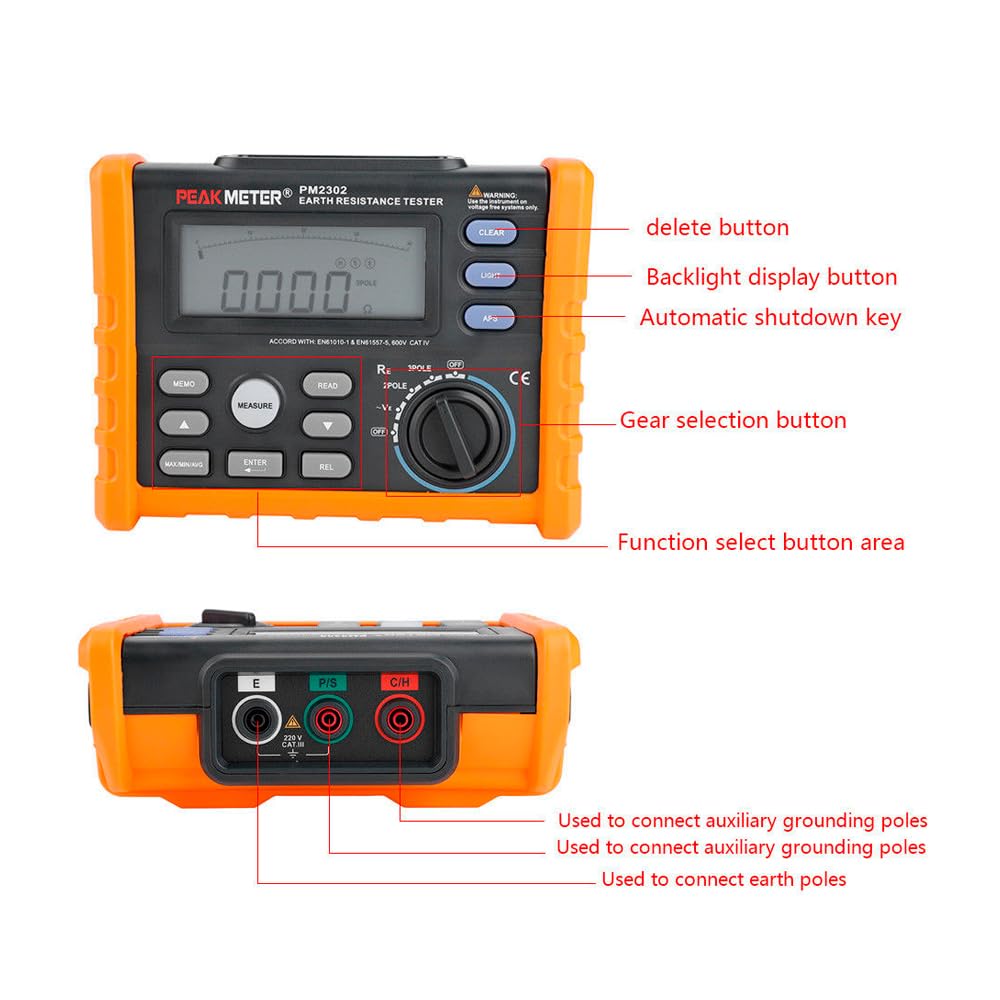 PM2302 Multifunctional Earth Ground Resistance Tester 0 Ohm to 4K Ohm and 100 Groups Display