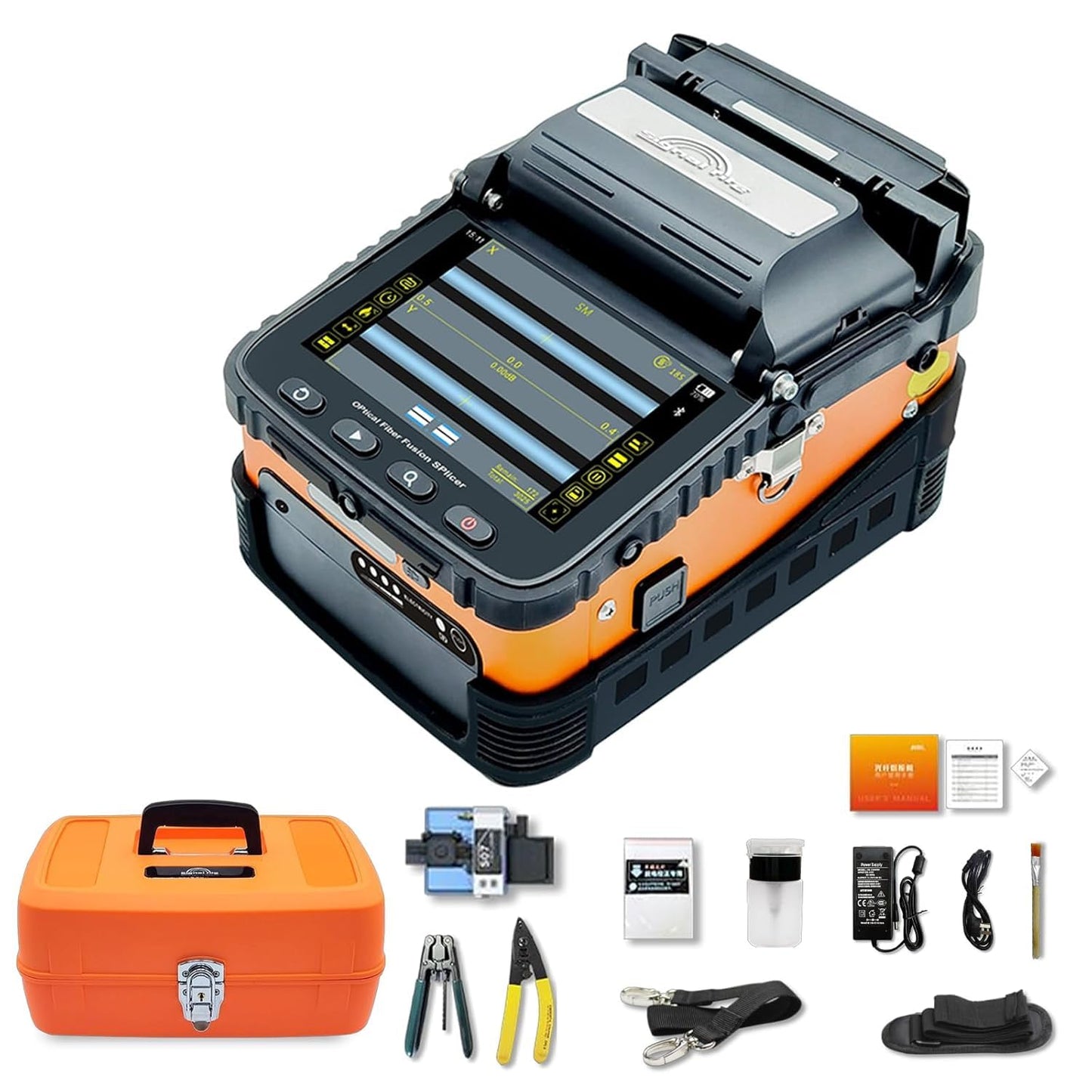 Ai-6A 6 Motor Automatic Intelligent FTTH Fiber Fusion Splicer, 5 Inch LCD Screen SM&MM Fiber Optical Welding Splicing Machine Kit, Splicing 8S Heating 18S Optical Fiber