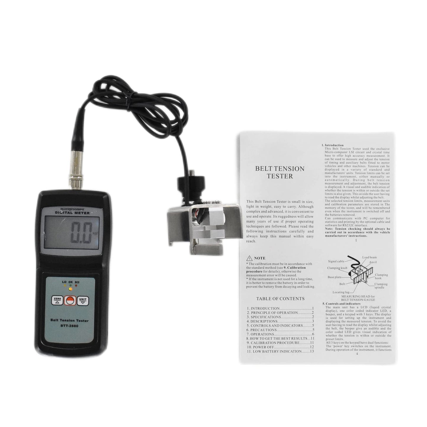Graigar BTT-2880 Digital Belt Tension Tester Gauge Meter with RS232 Software and USB Cable