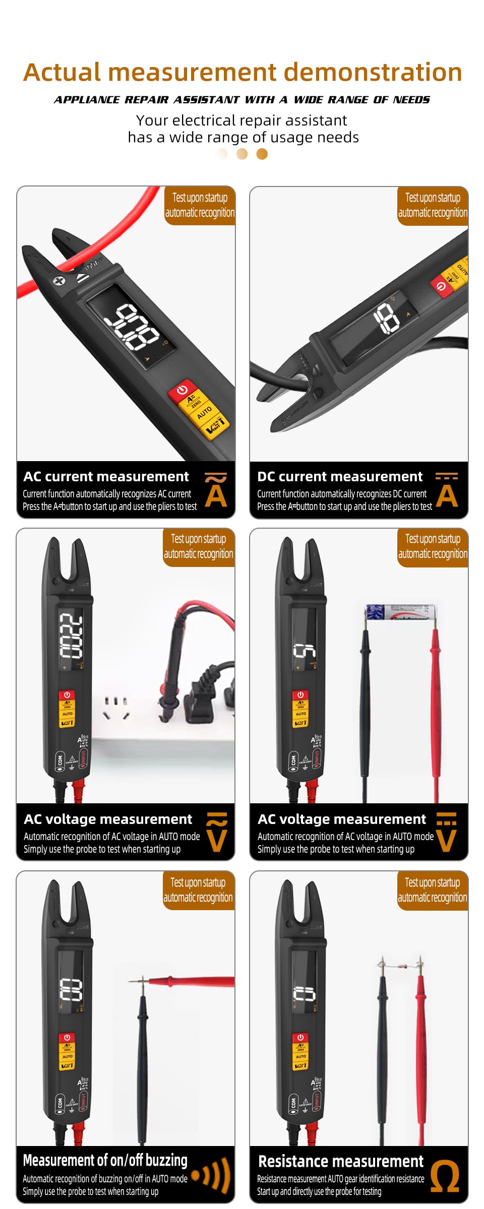 BSIDE-U1 Multi-Mode U-Type Current Multimeter Digital Clamp Meter DC AC 100A Ammeter Electrical Tester Automatic Multimeter