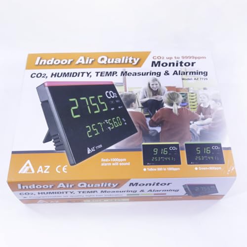 AZ7729 Wall-Mount Indoor Air Quality Meter Carbon Dioxide Monitor Humidity and Temperature Monitor CO2 Range 0~9999ppm