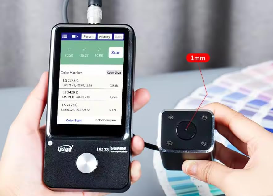 LS178 Portable Spectrophotometer 1mm Small Aperture Split Probe Color Analyzer Touch Screen Color Difference Meter with APP and Software