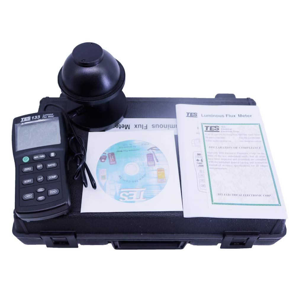 TES-133 Luminous Flux Meter LED Bulb Lightness Tester Digital Lux Meter Auto Range 7000 Lumen Tester with Software