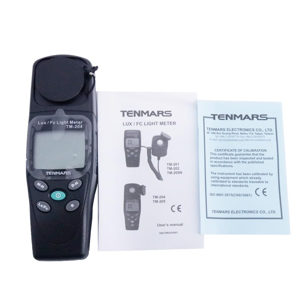 TENMARS TM-204 Digital Lux Meter Mini Lightness Tester 20,200,2000, 20000,200000 Lux