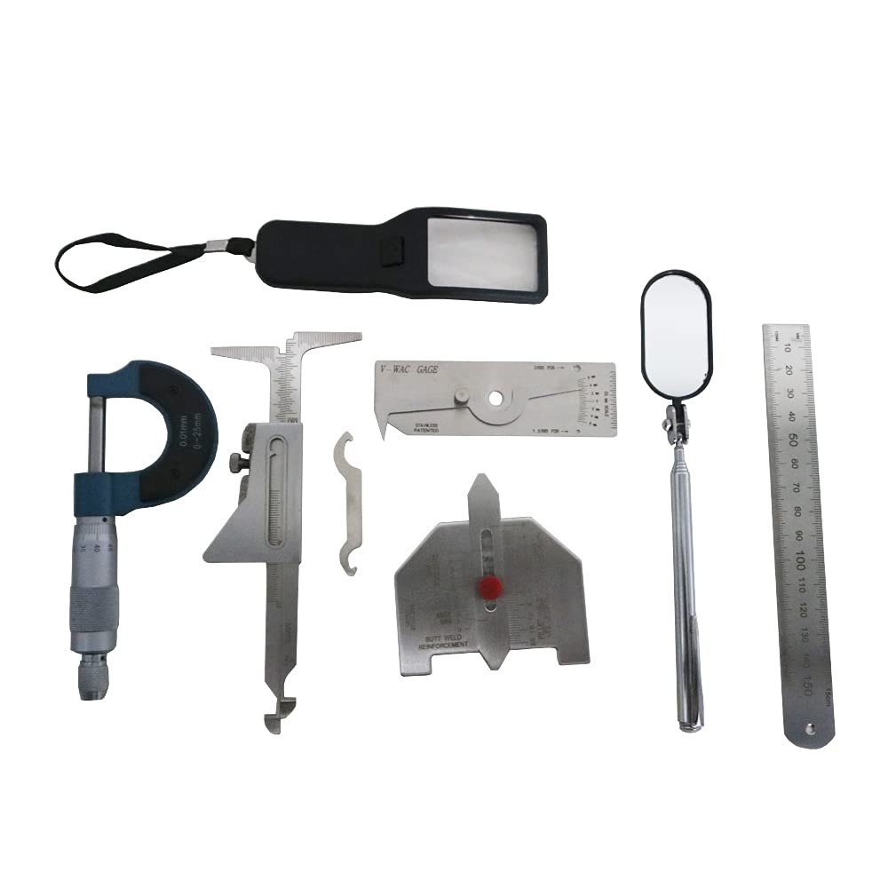 7 Pieces Stainless Steel Welding Gauge Kit Welding Measure Tool Micrometer Magnifier Fillet Weld Gauge