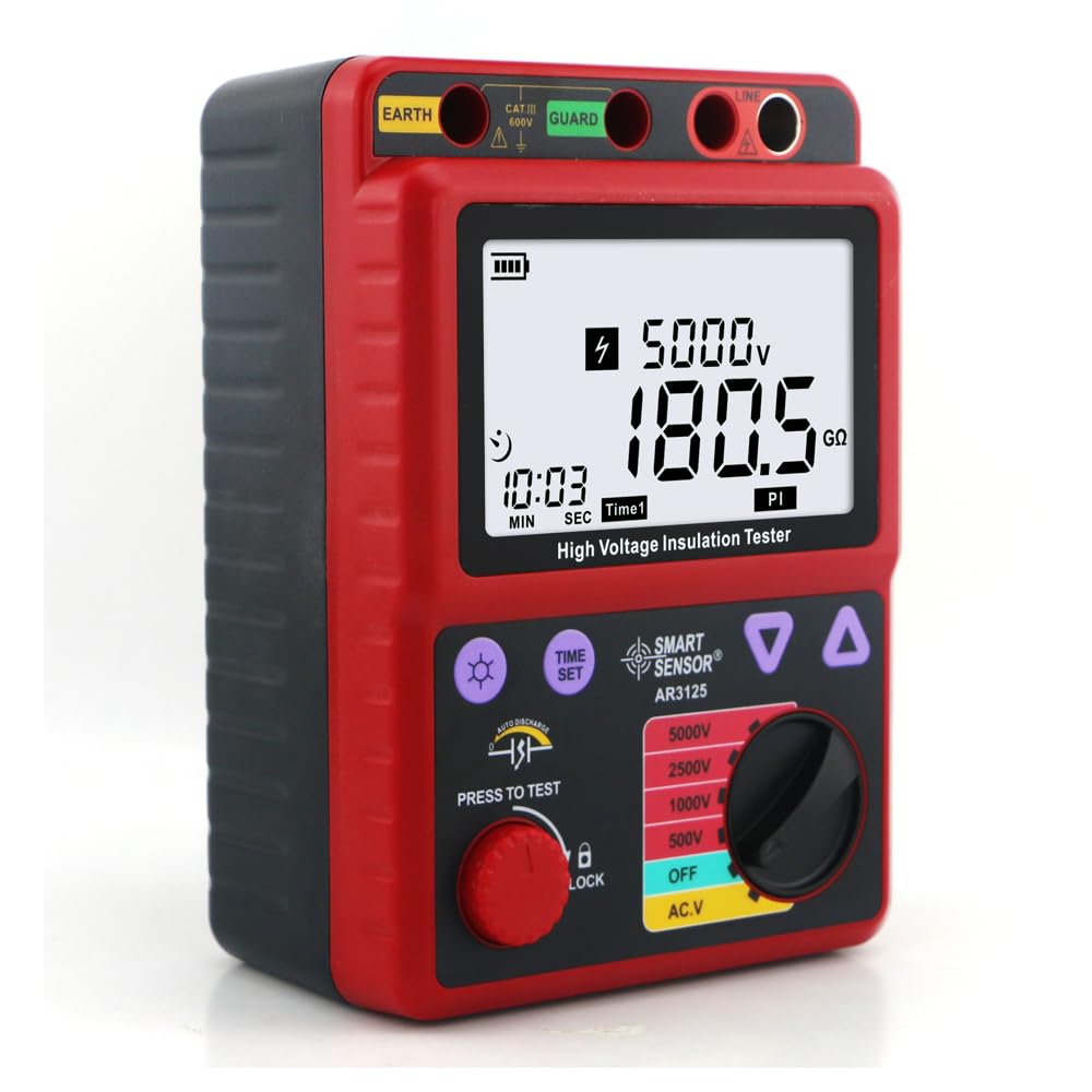 Smart Sensor AR3125 High Voltage Insulation Tester 5000V Digital Resistance Meter 0.0MΩ~1000GΩ