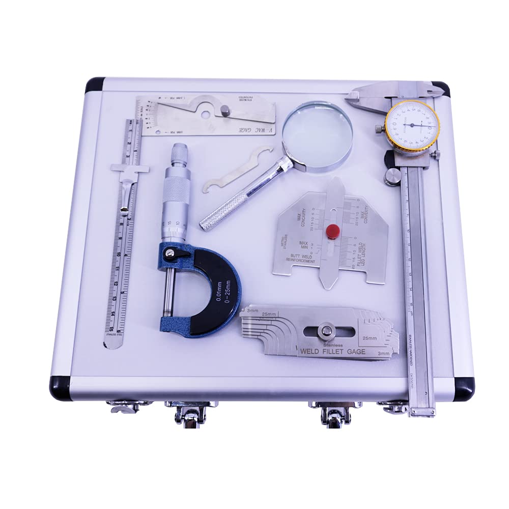 Stainless Steel Welding Gauge Tooling Kits Combine Suit 7 Pieces Fillet Weld Gage Micrometer Welding Inspection Gage