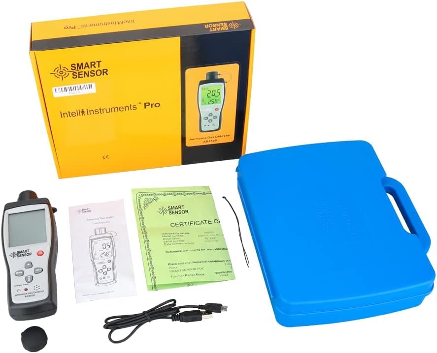 Smart Sensor AR8500 Handheld Ammonia Gas Detector Alarm Digital NH³ Gas Tester 0-100PPM with Large LCD Display