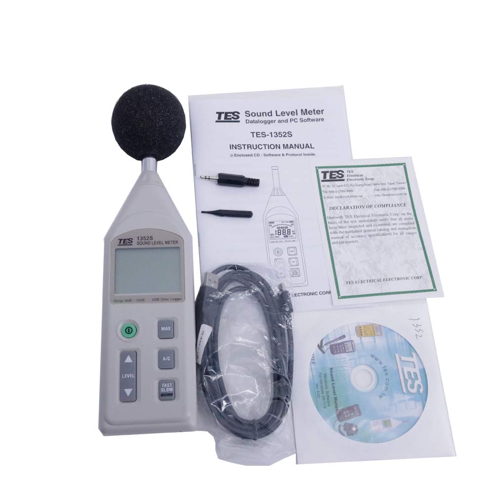 Graigar TES-1352S Programmable Sound Level Meter 30dB to 130dB (USB Cable, Micro SD CARD 4GB) TES1352S