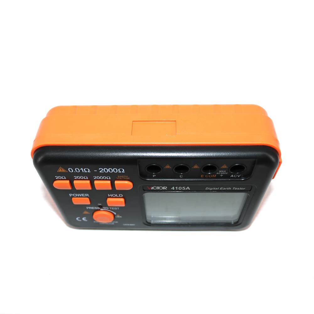 Graigar Victor 4105A Digital LCD Ground Earth Resistance Tester Meter Current 200V Tester VC4105A Digital Earth Ground Resistance Tester Meter Resistivity Tester Earth Electrical Meter 20Ω-2000Ω