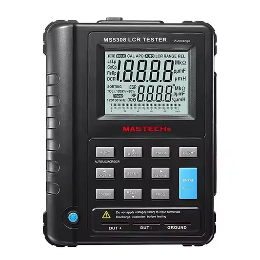 MS5308 Handheld Digital Auto Range LCR Meter 100KHz RS232 Dual LCD Display