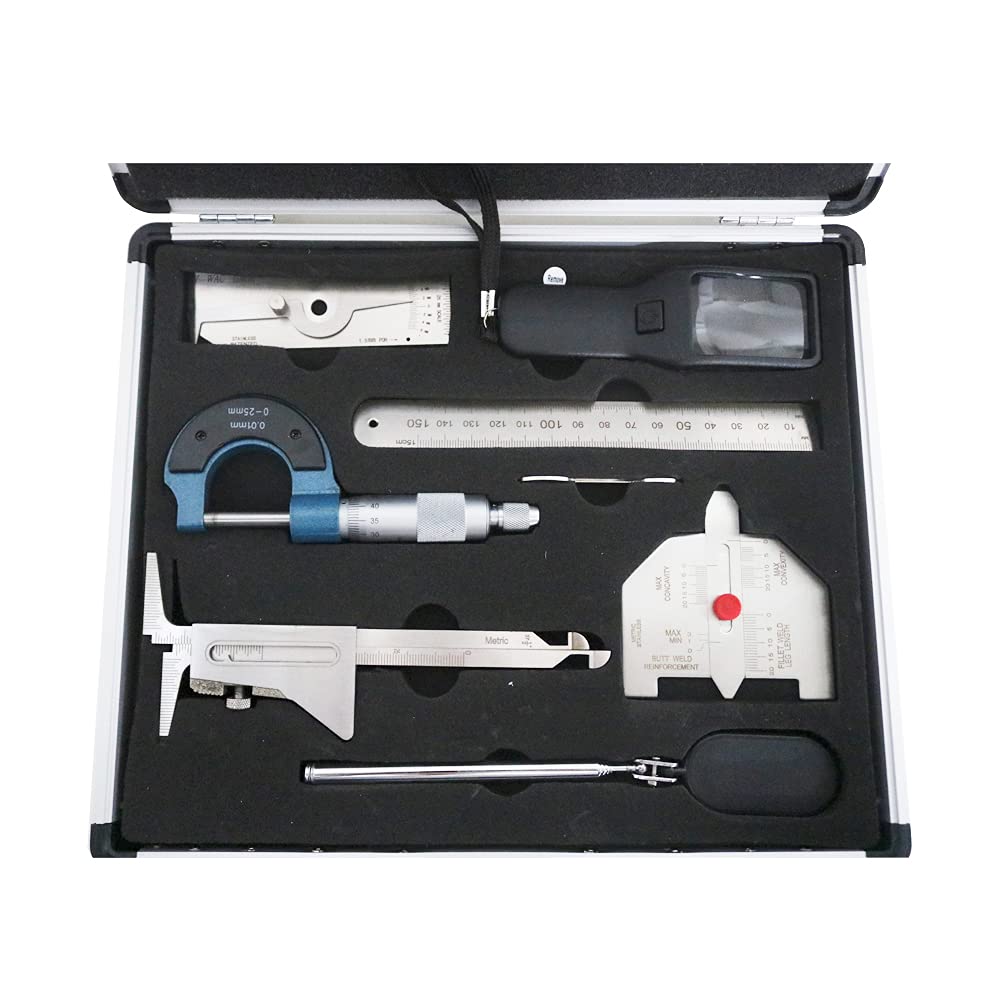 7 Pieces Stainless Steel Welding Gauge Kit Welding Measure Tool Micrometer Magnifier Fillet Weld Gauge