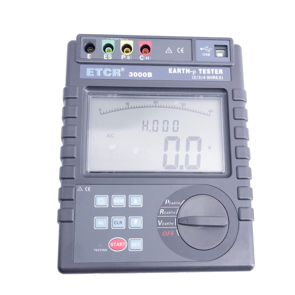 ETCR3000B Earth Resistance Soil Resistivity Tester Earth Voltage AC Voltage Tester 2/3/4 Wires Earth Tester 0-600V 0-30.00kΩ
