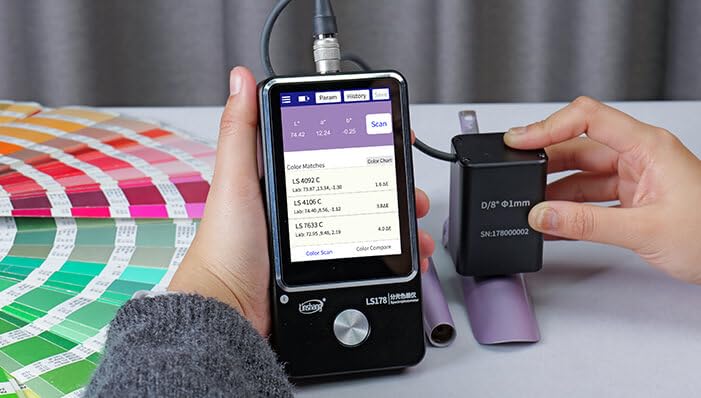 LS178 Portable Spectrophotometer 1mm Small Aperture Split Probe Color Analyzer Touch Screen Color Difference Meter with APP and Software