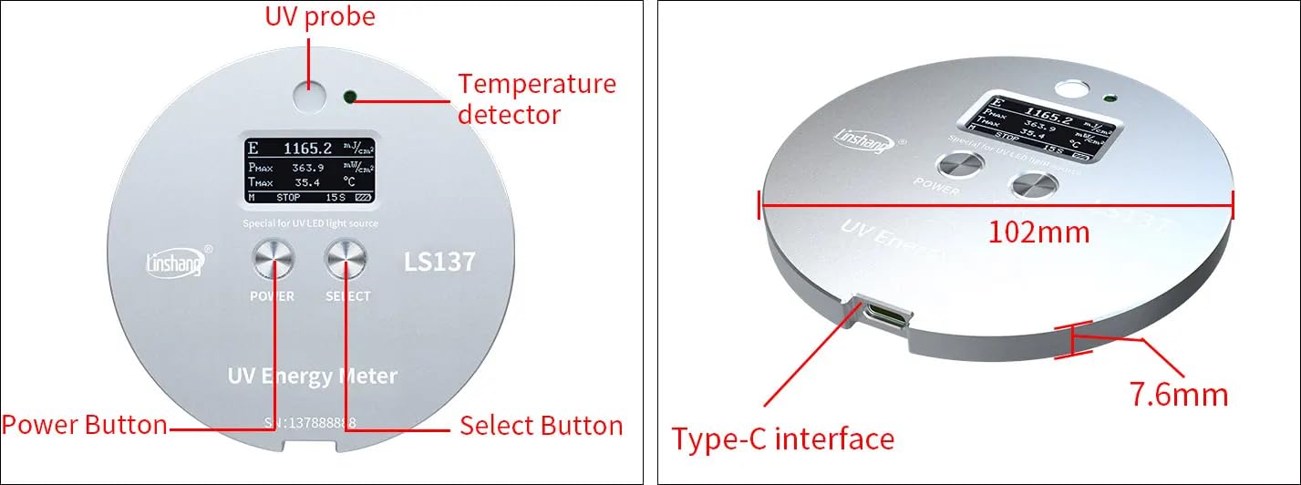 LS137 Portable UV Energy Meter Digital UVALED Energy Intensity Temperature Tester 340nm-420nm