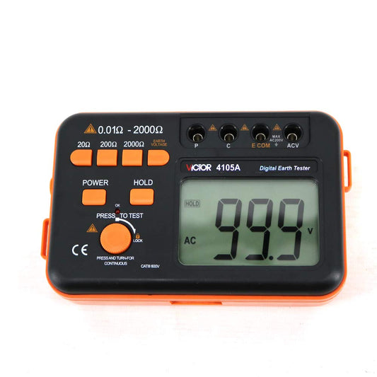 Graigar Victor 4105A Digital LCD Ground Earth Resistance Tester Meter Current 200V Tester VC4105A Digital Earth Ground Resistance Tester Meter Resistivity Tester Earth Electrical Meter 20Ω-2000Ω