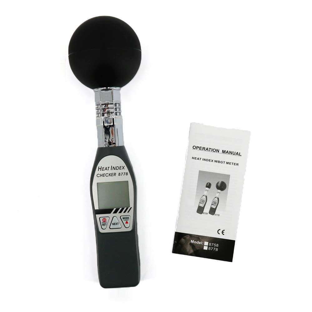 AZ8778 Portable Wet Bulb Globe Temperature Humidity WBGT Heat Stress Monitor Heat Index Checker Digital WBGT Meter with 75mm Black Ball