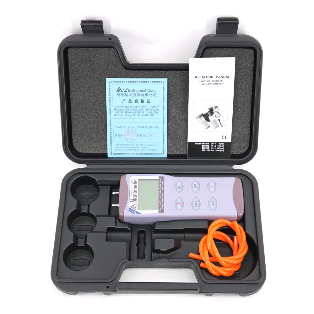 AZ82100 Portable Digital Differential Pressure Tester Manometer 100 psi Air Pressure Meter