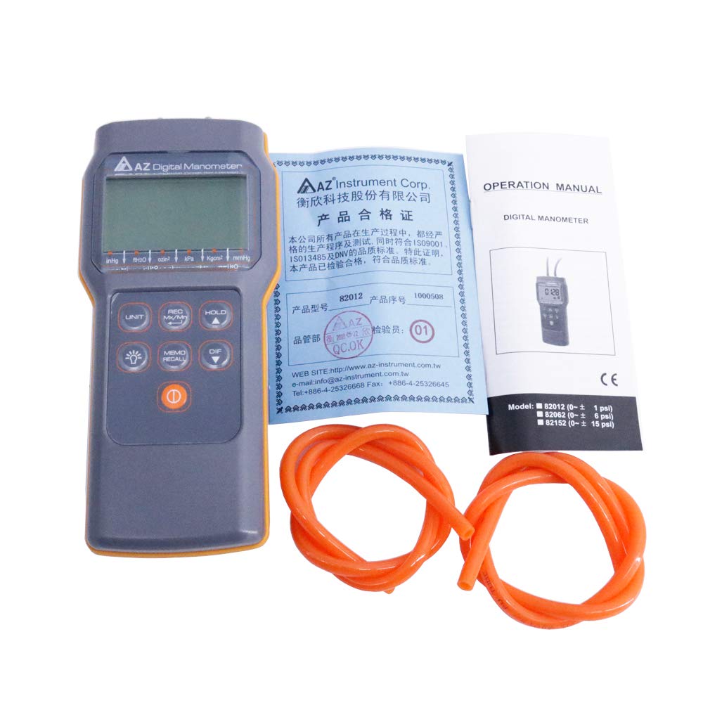 AZ82012 Digital Manometer 1.000 psi Differential Pressure Meter with PC Interface