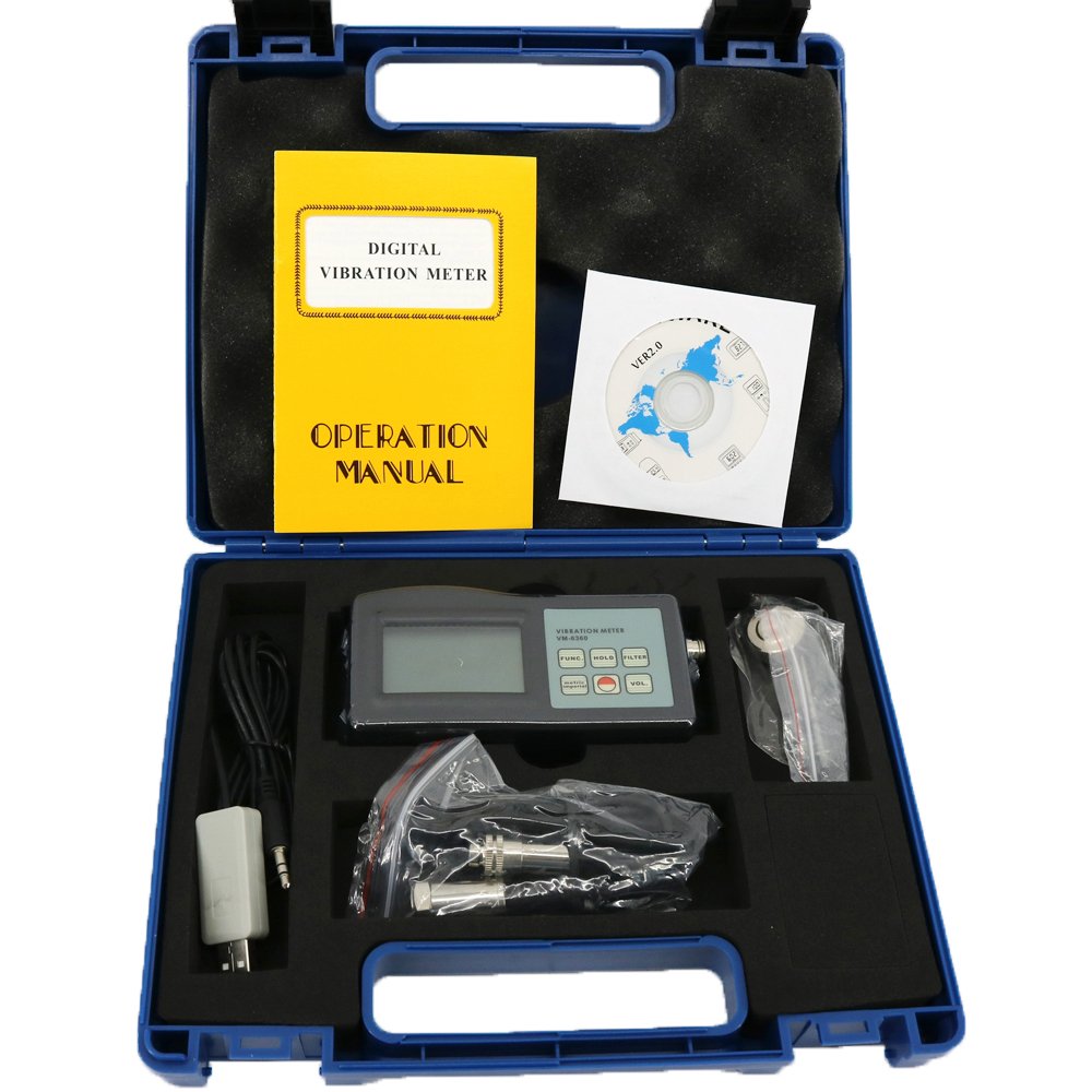 Graigar VM-6360 Digital Vibration Meter Tester Vibrometer Gauge VM6360 with RS232 Software and USB Cable