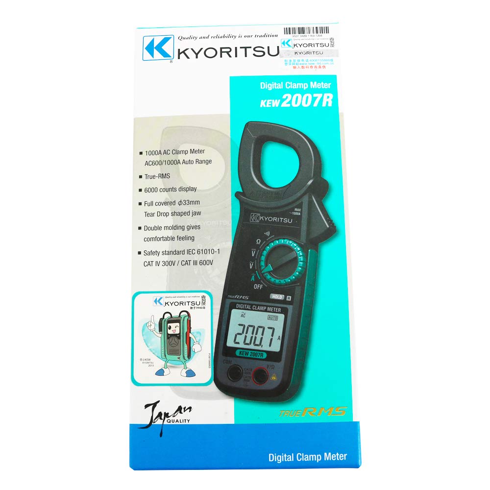 KYORITSU 2007R Digital AC Clamp Meter Fully Safety Jaw Accurate Reading with True RMS 600/1000A Auto-Ranging KEW2007R