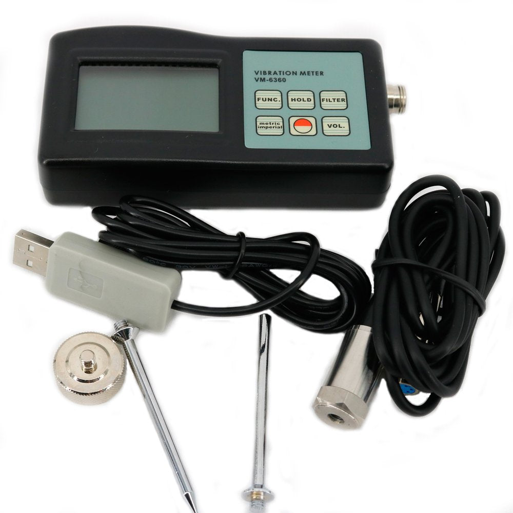 Graigar VM-6360 Digital Vibration Meter Tester Vibrometer Gauge VM6360 with RS232 Software and USB Cable
