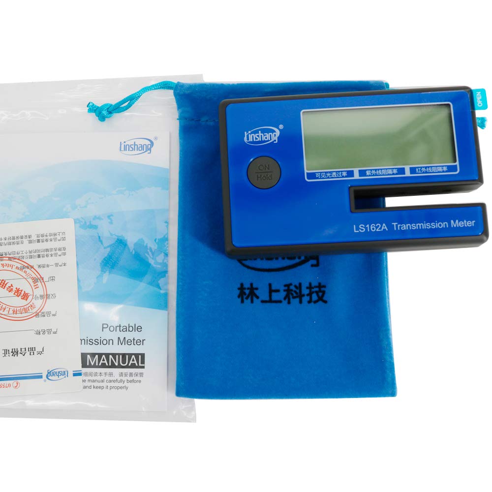 Graigar Solar Film Transmission Meter LS162A Window Tint Meter Filmed Glass Tester Portable Visible Light Transmission Windshield VL 550nm UV 365nm IR 1400nm
