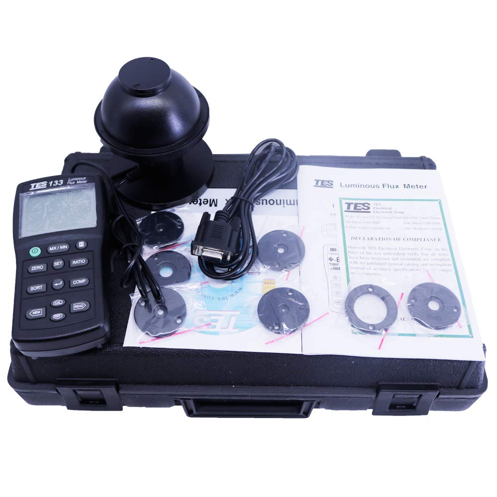 TES-133 Luminous Flux Meter LED Bulb Lightness Tester Digital Lux Meter Auto Range 7000 Lumen Tester with Software