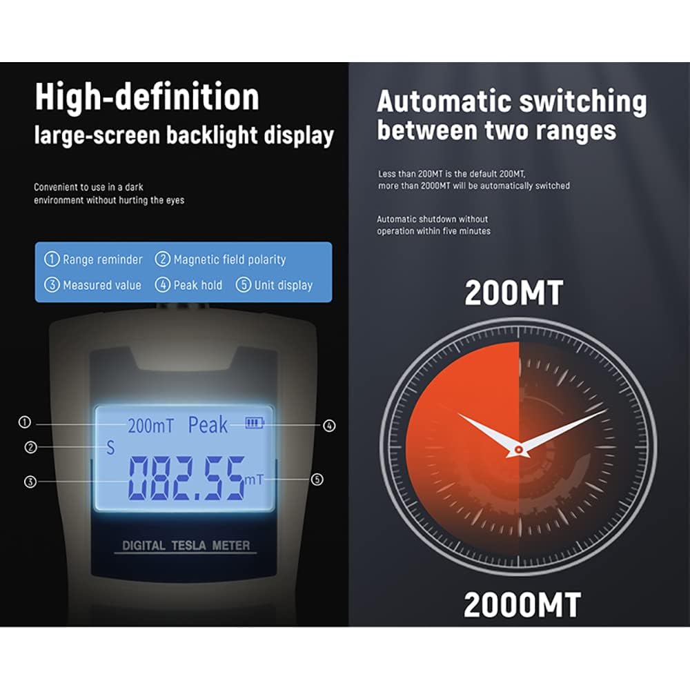 ZMST-5 Tesla Meter Digital Gauss Meter Gaussmeter Magnetic Flux Meter Radial Hall Probe 0-2400mT (24000Gs)