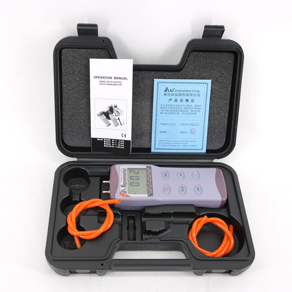 AZ8215 Portable Pressure Tester 15 PSI Digital Manometer Differential Pressure Meter
