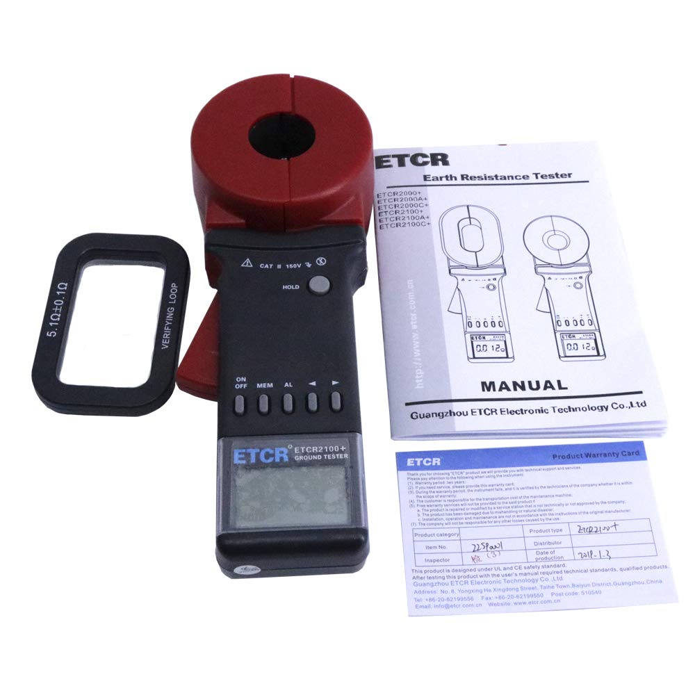 Graigar Portable Digital Ground Resistance Tester ETCR2100+ Earth Resistance Measurement Tester 0.01-1200ohm with RS232 Interface 99 Sets Data Memory